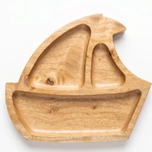 montessori neem wooden boat shaped plate