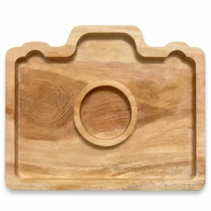 montessori neem wooden camera shaped plate