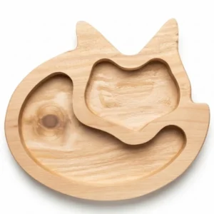 montessori neem wooden cat face shaped plate