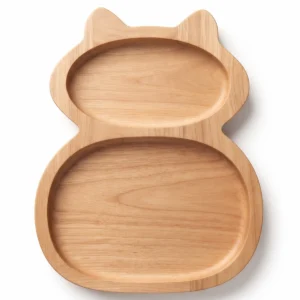 montessori neem wooden cat shaped plate