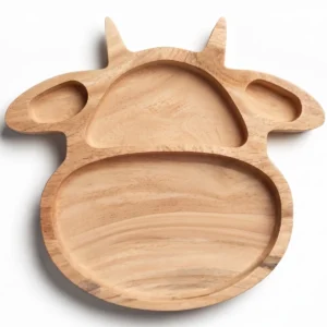 montessori neem wooden cow shaped plate