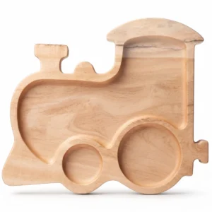 montessori neem wooden train shaped plate